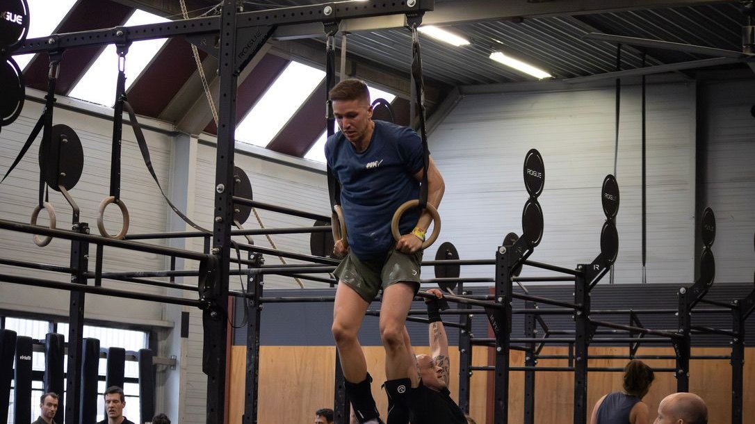 Tristan on the rings during a CrossFit competition